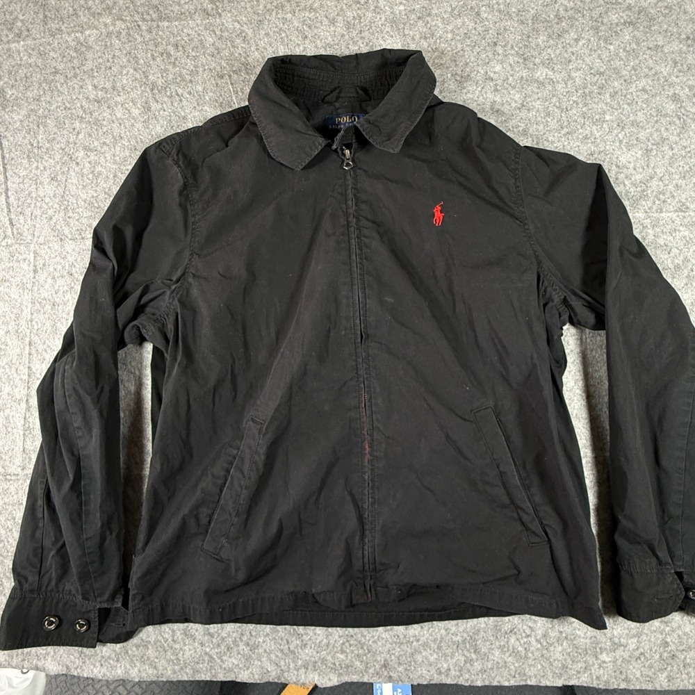 Polo Ralph Lauren Harrington Jacket Mens XL Black Red Pony Zip Up Cotton Coat